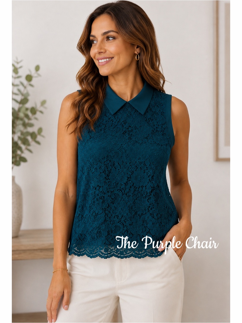 ENGLISH LAUNDRY NWT Teal Sleeveless Lace Blouse L